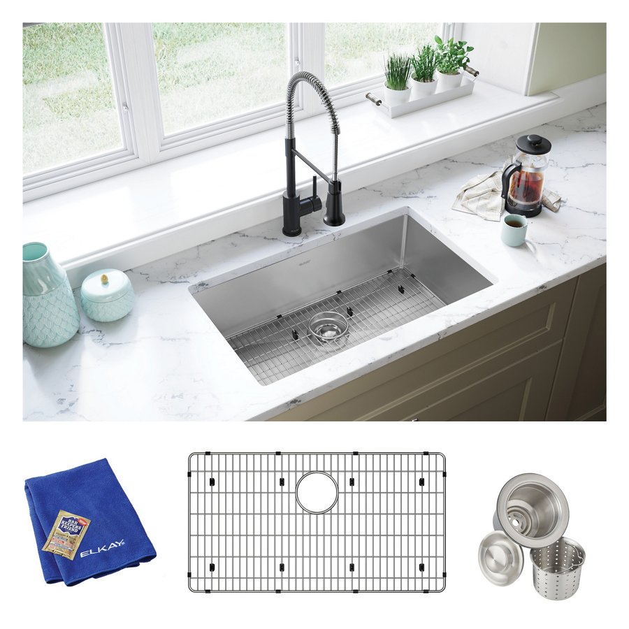 Crosstown® 16 Gauge Stainless Steel 30-1/2" x 18-1/2" x 8" Single Bowl Undermount Sink Kit
