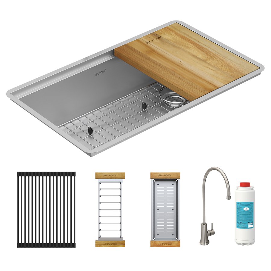 Crosstown® 16 Gauge Workstation Stainless Steel, 31-1/2" x 18-1/2" x 9" Single Bowl Undermount Sink Kit with Filtered Beverage Faucet