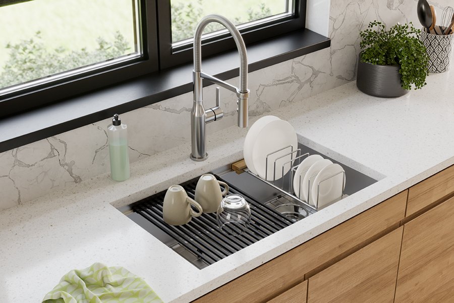 Crosstown® 16 Gauge Workstation Stainless Steel, 31-1/2" x 18-1/2" x 9" Single Bowl Undermount Sink Kit