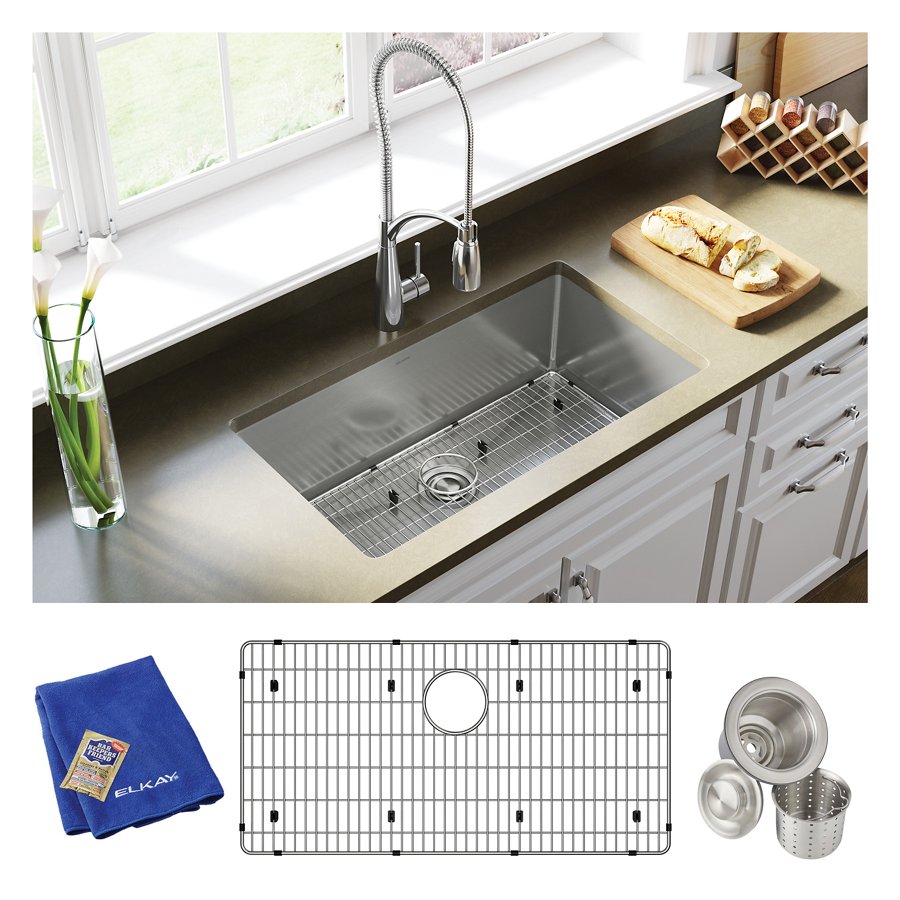 Crosstown® 16 Gauge Stainless Steel 32-1/2" x 18" x 10" Single Bowl Undermount Sink Kit