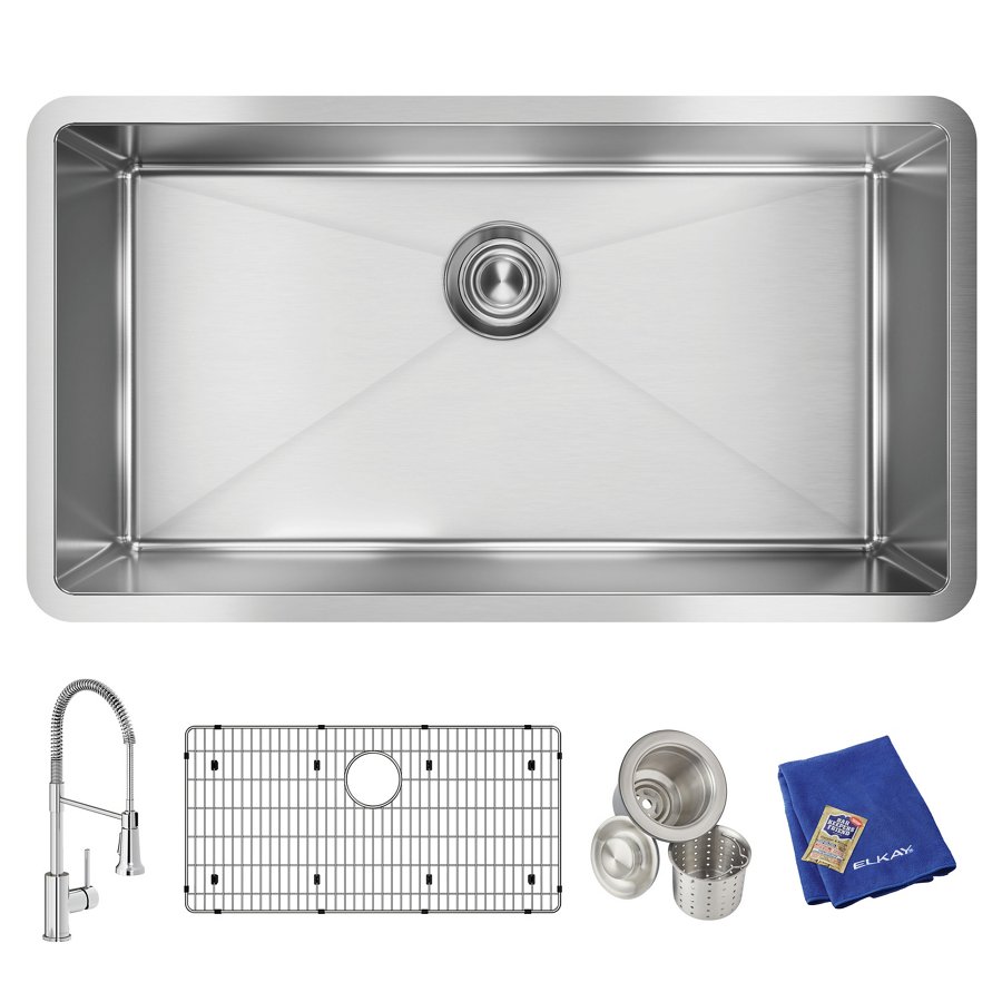 Crosstown® 16 Gauge Stainless Steel 32-1/2" x 18" x 10" Single Bowl Undermount Sink Kit with Faucet