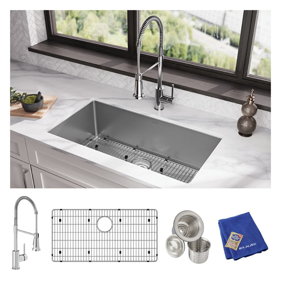 Crosstown® 16 Gauge Stainless Steel 32-1/2" x 18" x 10" Single Bowl Undermount Sink Kit with Faucet