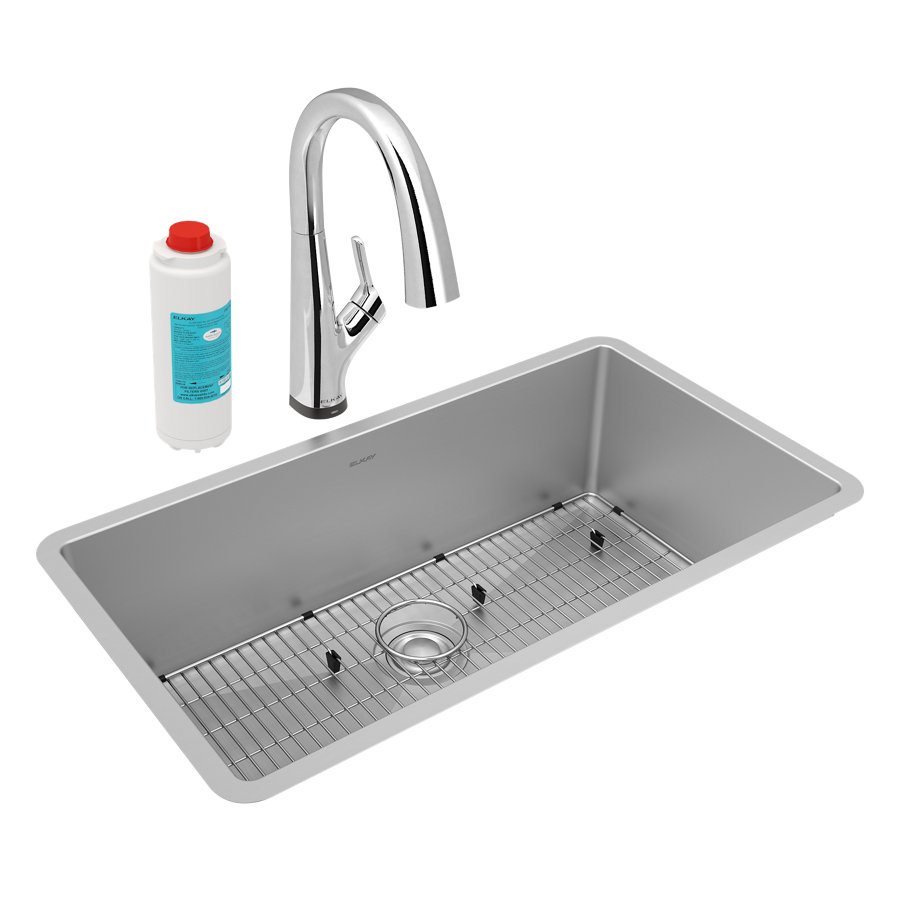 Crosstown® 16 Gauge Stainless Steel 32-1/2" x 18" x 10" Single Bowl Undermount Sink Kit with Filtered Faucet