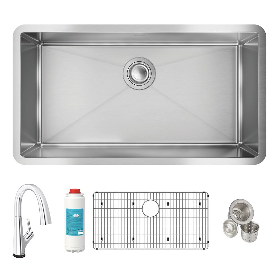 Crosstown® 16 Gauge Stainless Steel 32-1/2" x 18" x 10" Single Bowl Undermount Sink Kit with Filtered Faucet