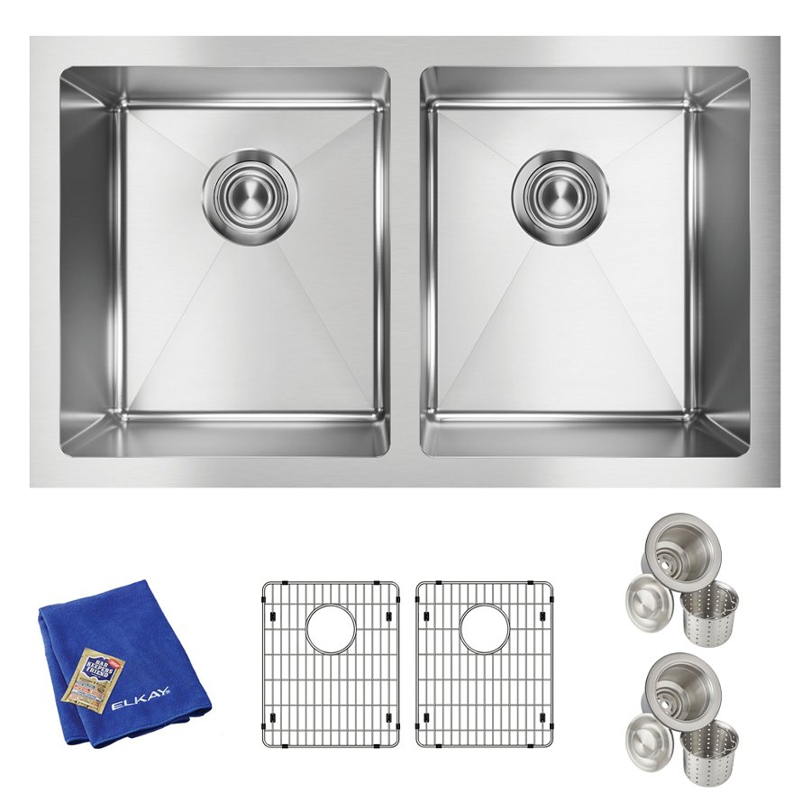 Crosstown® 16 Gauge Stainless Steel 30-3/4" x 18-1/2" x 10" Equal Double Bowl Undermount Sink Kit