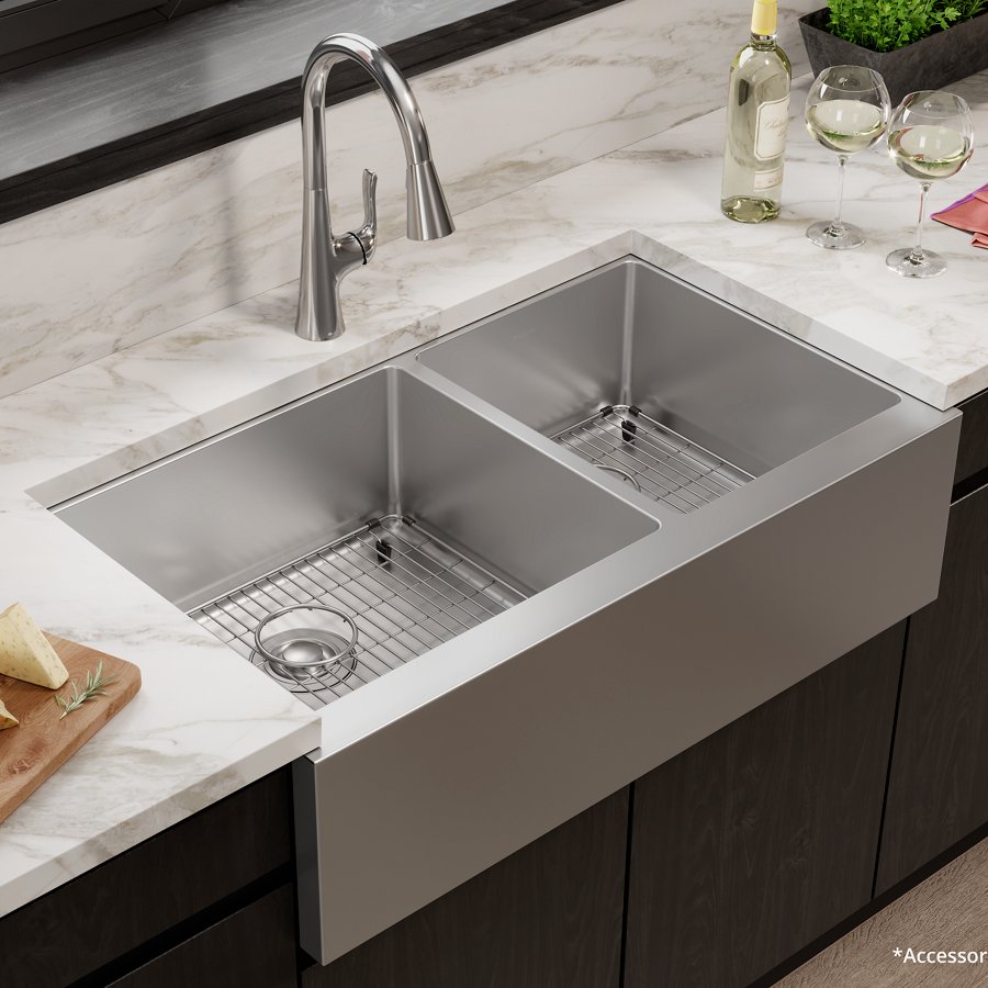 Crosstown® 16 Gauge Stainless Steel 35-7/8" x 20-1/4" x 9" Double Bowl Tall Farmhouse Sink