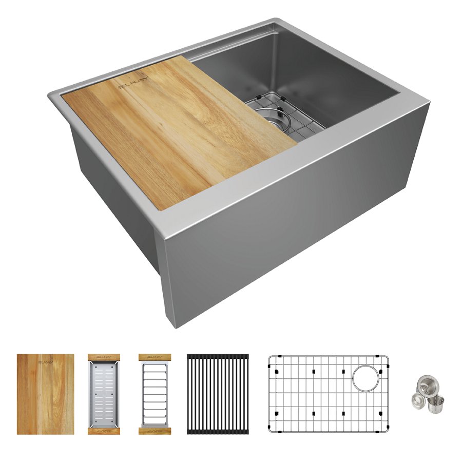 Crosstown® 16 Gauge Workstation Stainless Steel 25-7/8" x 20-1/4" x 9-7/16" Single Bowl Farmhouse Sink Kit
