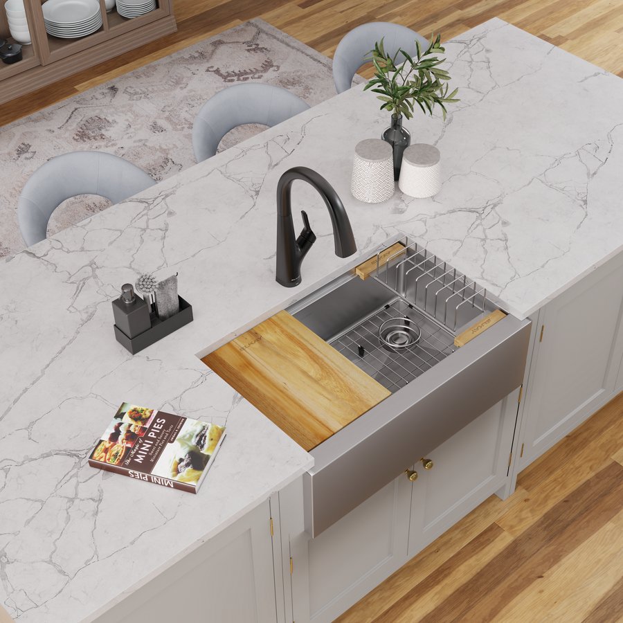 Crosstown® 16 Gauge Workstation Stainless Steel 31-7/8" x 20-1/4" x 9-7/16" Single Bowl Farmhouse Sink Kit