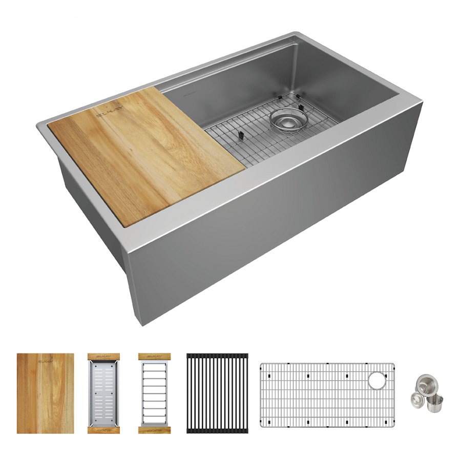 Crosstown® 16 Gauge Workstation Stainless Steel 34-7/8" x 20-1/4" x 9-7/16" Single Bowl Farmhouse Sink Kit