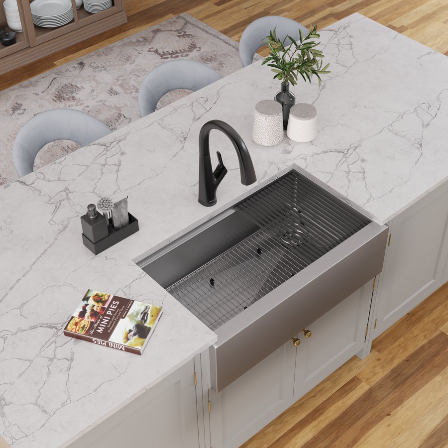 Crosstown® 16 Gauge Workstation Stainless Steel 34-7/8" x 20-1/4" x 9-7/16" Single Bowl Farmhouse Sink Kit