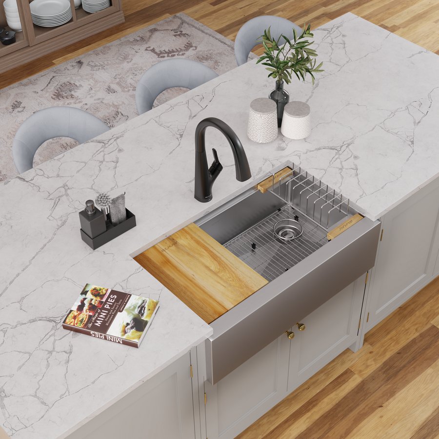 Crosstown® 16 Gauge Workstation Stainless Steel 34-7/8" x 20-1/4" x 9-7/16" Single Bowl Farmhouse Sink Kit
