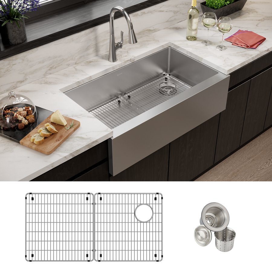 Crosstown® 16 Gauge Stainless Steel 35-7/8" x 20-1/4" x 9" Single Bowl Tall Farmhouse Sink Kit