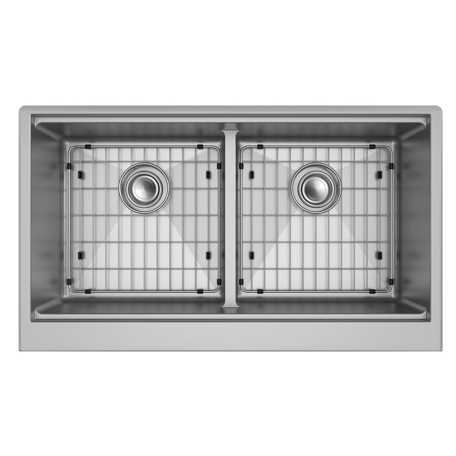 Crosstown® 16 Gauge Workstation Stainless Steel 34-7/8" x 20-1/4" x 9-7/16" Equal Double Bowl Farmhouse Sink Kit with Aqua Divide™
