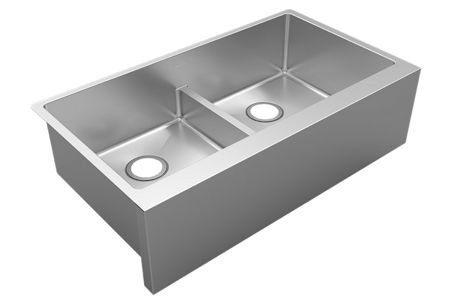 Crosstown® 16 Gauge Stainless Steel 35-7/8" x 20-1/4" x 9" Equal Double Bowl Tall Farmhouse Sink with Aqua Divide