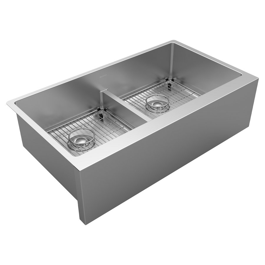 Crosstown® 16 Gauge Stainless Steel 35-7/8" x 20-1/4" x 9" Equal Double Bowl Tall Farmhouse Sink Kit with Aqua Divide