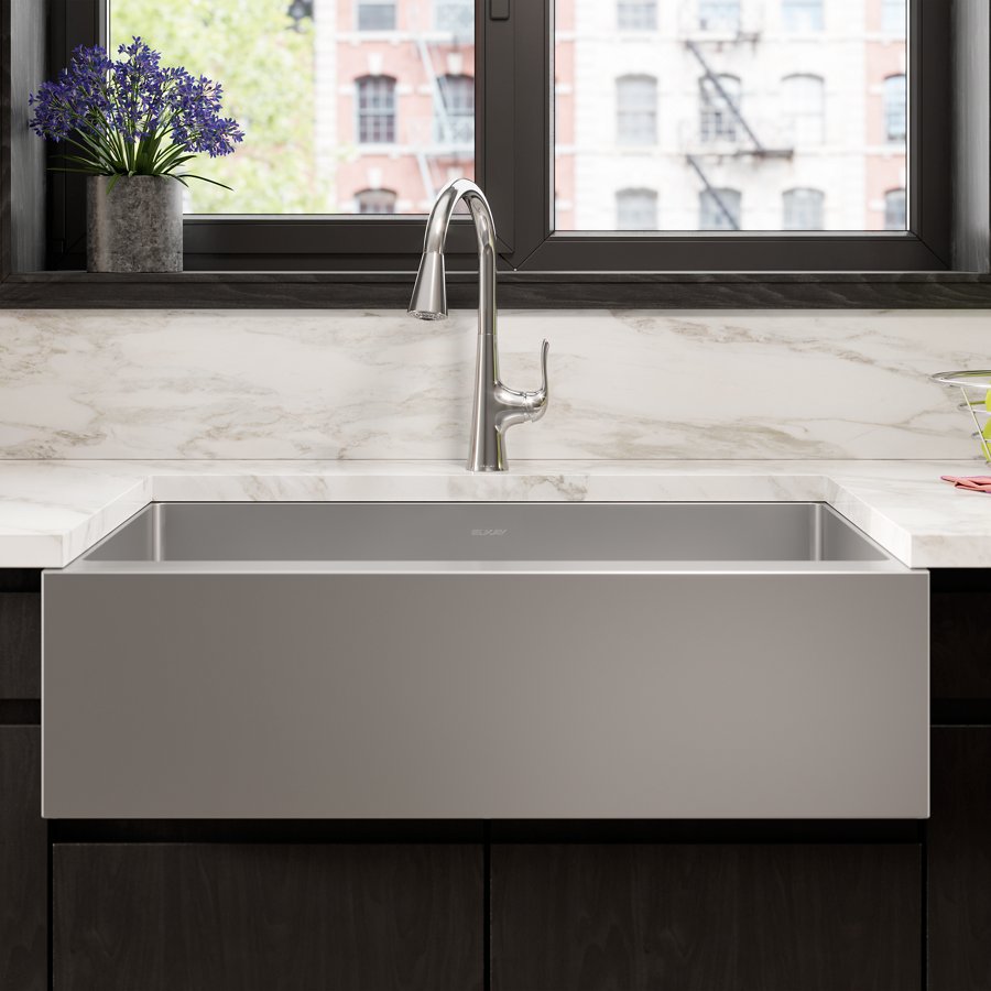 Crosstown® 16 Gauge Stainless Steel 35-7/8" x 20-1/4" x 9" Equal Double Bowl Tall Farmhouse Sink Kit with Aqua Divide