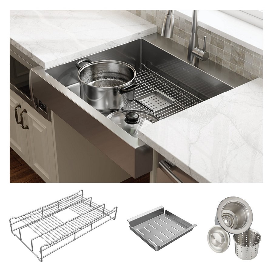Dart Canyon® Stainless Steel 29-7/8" x 27-1/4" x 9-5/8" 1-Hole Single Bowl Farmhouse Workstation Sink with 4-13/16" Deep Work Shelf