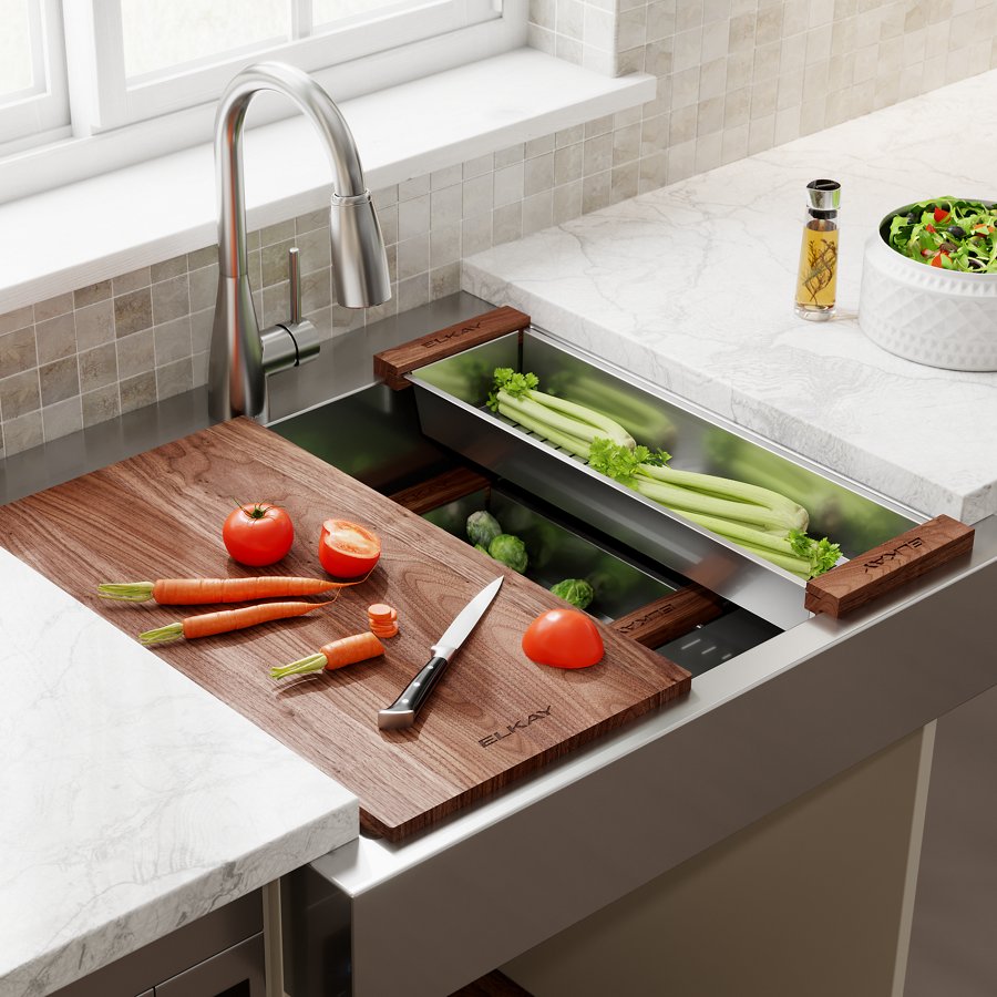Dart Canyon® Stainless Steel 29-7/8" x 27-1/4" x 9-5/8" 1-Hole Single Bowl Farmhouse Workstation Sink with 4-13/16" Deep Work Shelf