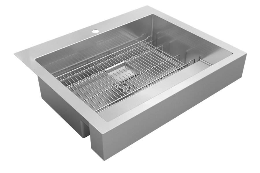Dart Canyon® Stainless Steel 32-7/8" x 27-1/4" x 9-5/8" 1-Hole Single Bowl Farmhouse Workstation Sink with 4-13/16" Deep Work Shelf