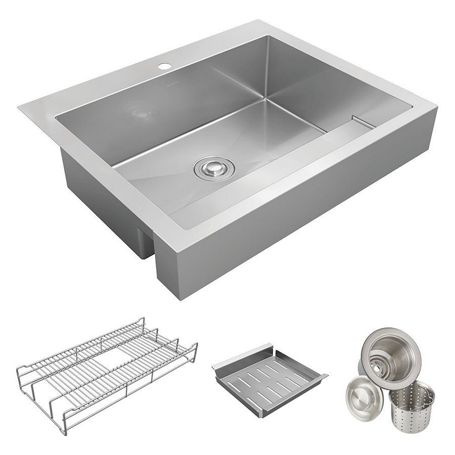 Dart Canyon® Stainless Steel 32-7/8" x 27-1/4" x 9-5/8" 1-Hole Single Bowl Farmhouse Workstation Sink with 4-13/16" Deep Work Shelf