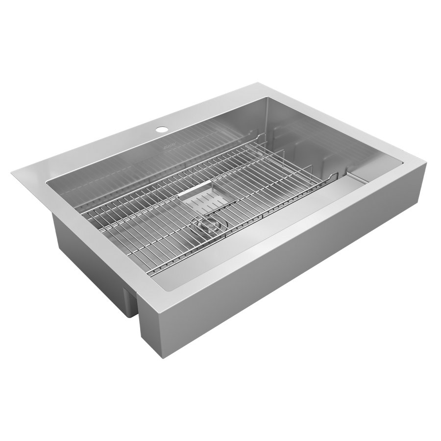 Dart Canyon® Stainless Steel 35-7/8" x 27-1/4" x 9-5/8" 1-Hole Single Bowl Farmhouse Workstation Sink with 4-13/16" Deep Work Shelf
