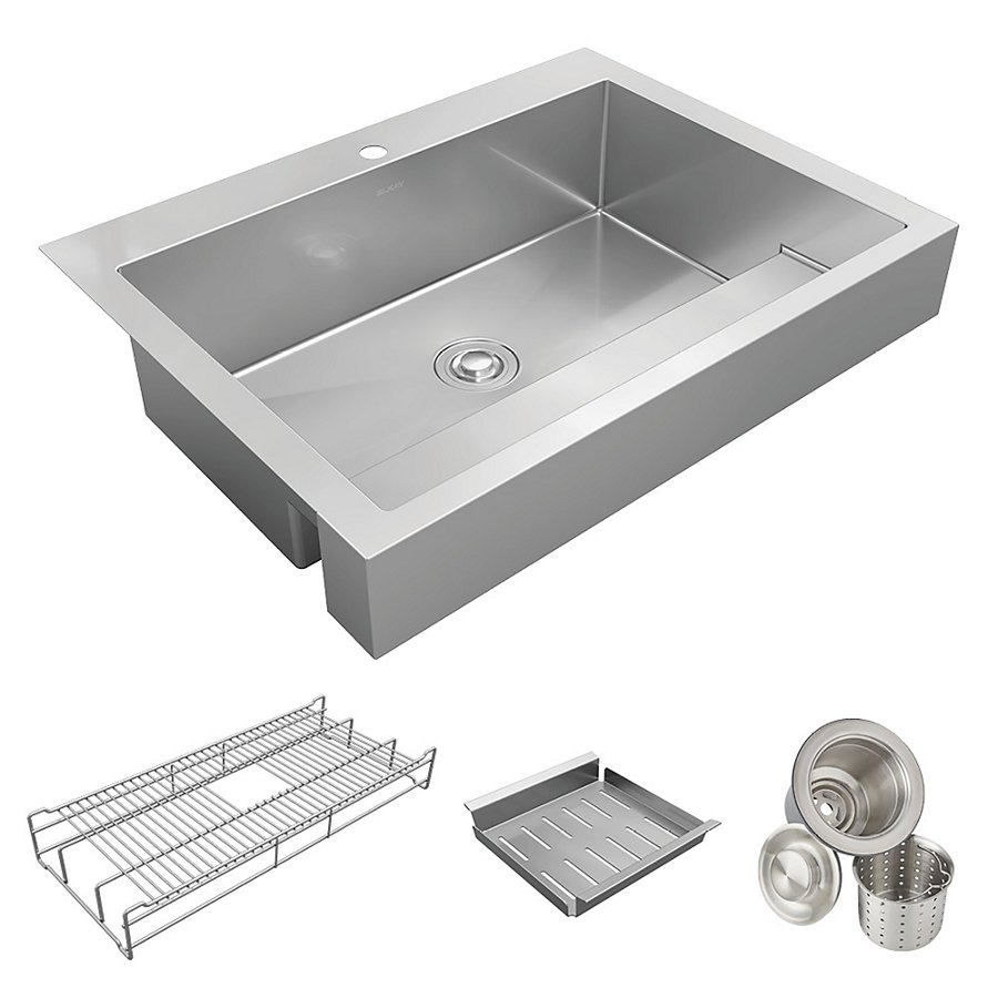 Dart Canyon® Stainless Steel 35-7/8" x 27-1/4" x 9-5/8" 1-Hole Single Bowl Farmhouse Workstation Sink with 4-13/16" Deep Work Shelf