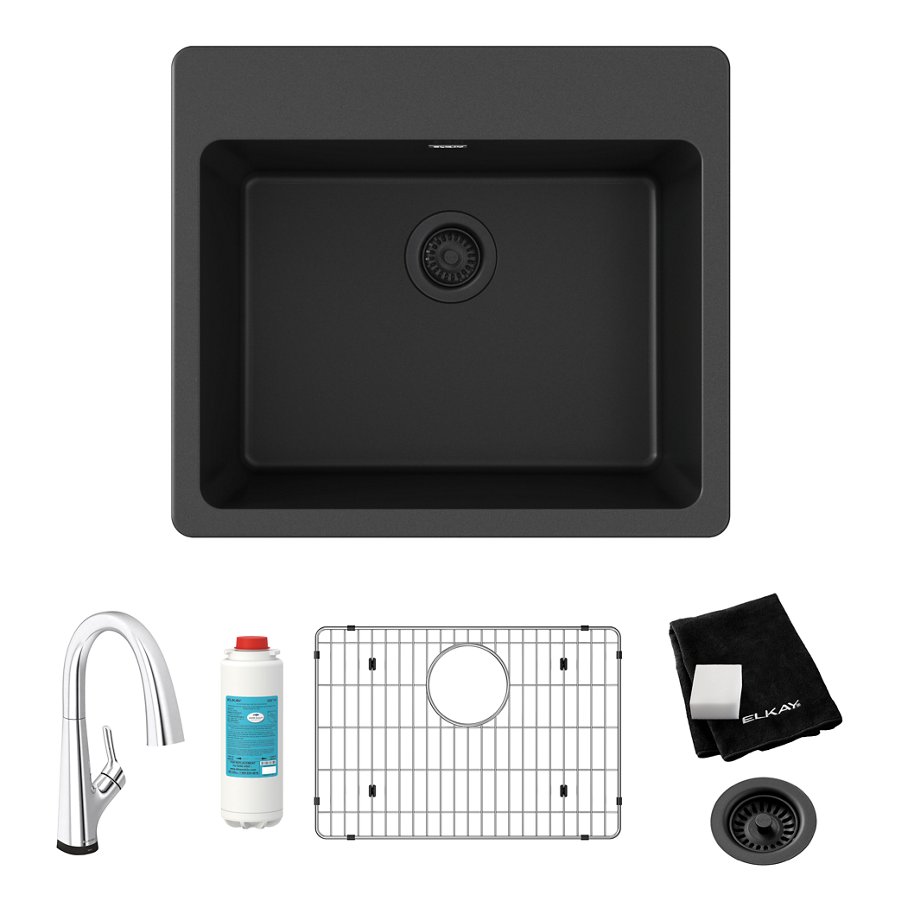 Quartz Classic® 25" x 22" x 9-1/2" Single Bowl Drop-in Sink Kit with Filtered Faucet