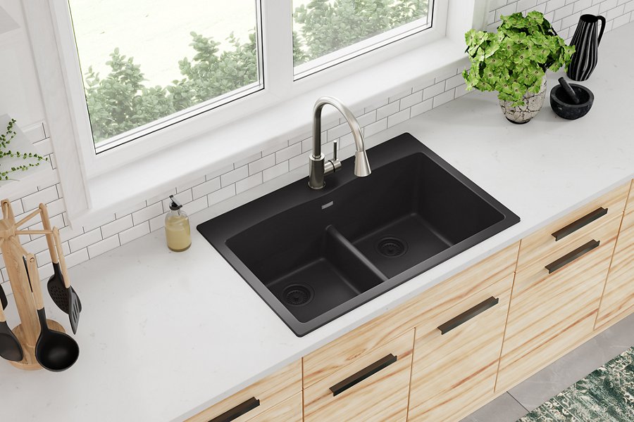 Quartz Classic® 33" x 22" x 10" Equal Double Bowl Drop-in Sink with Aqua Divide