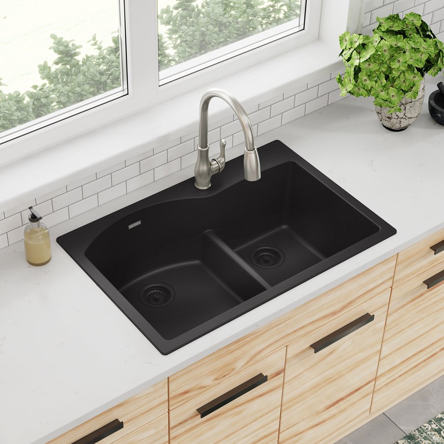 Quartz Classic® 33" x 22" x 10" Offset 60/40 Double Bowl Drop-in Sink with Aqua Divide