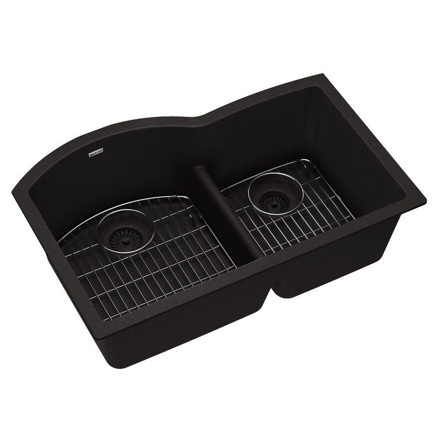 Quartz Classic® 33" x 22" x 10" Offset 60/40 Double Bowl Undermount Sink Kit with Aqua Divide