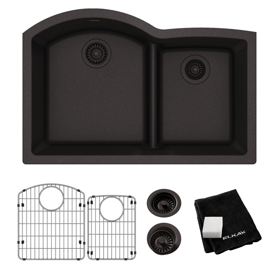 Quartz Classic® 33" x 22" x 10" Offset 60/40 Double Bowl Undermount Sink Kit with Aqua Divide