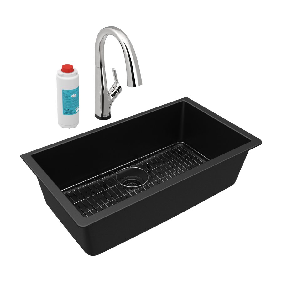 Quartz Classic® 33" x 18-7/16" x 9-7/16" Single Bowl Undermount Sink Kit with Filtered Faucet