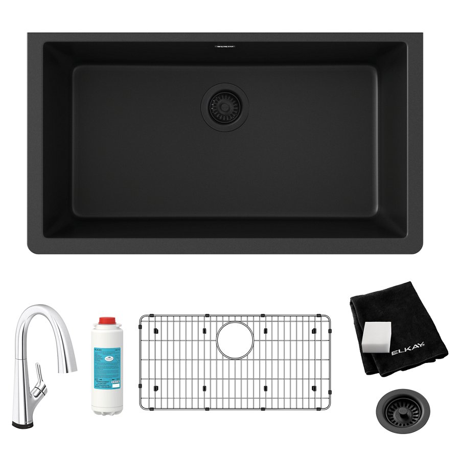 Quartz Classic® 33" x 18-7/16" x 9-7/16" Single Bowl Undermount Sink Kit with Filtered Faucet