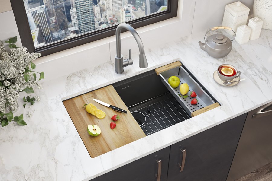 Quartz Classic® 33" x 19-3/8" x 9-1/2" Single Bowl Undermount Workstation Sink Kit