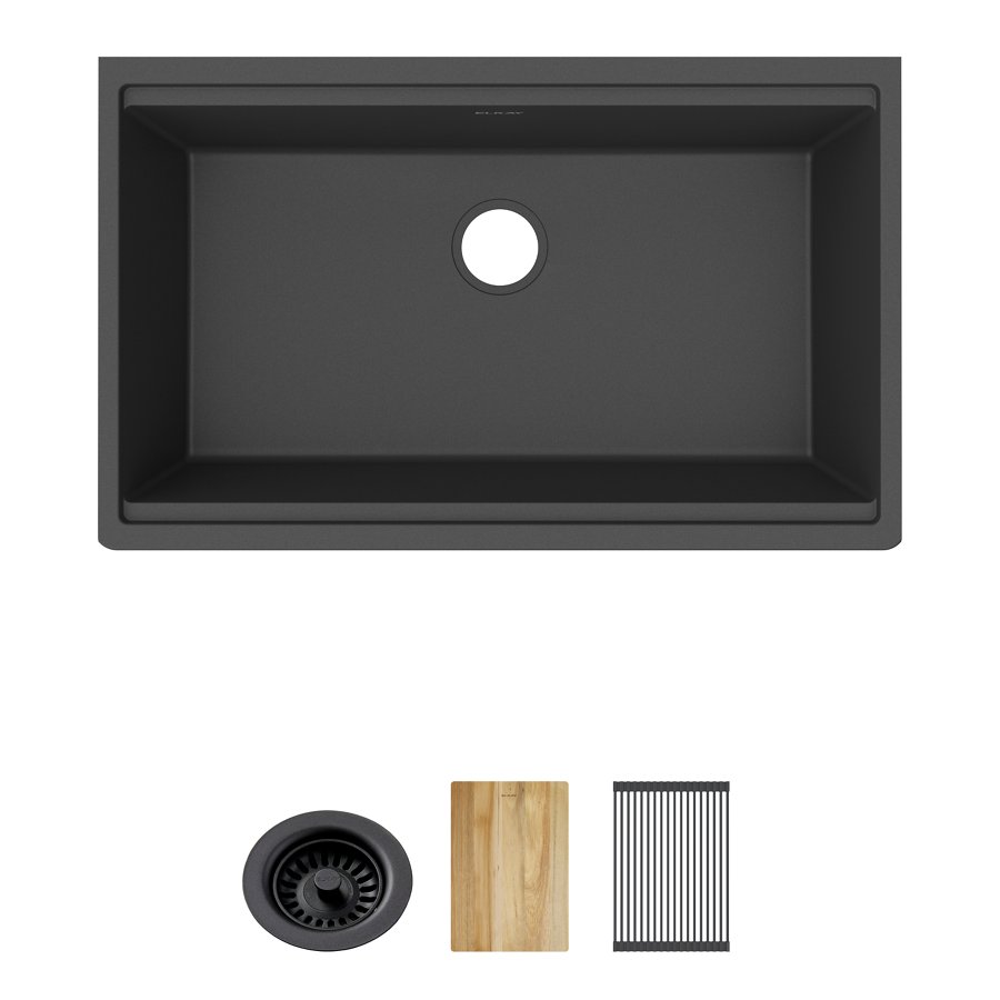 Quartz Classic 33" x 22" x 9-1/2" Single Bowl Undermount Workstation Sink 4pc Kit