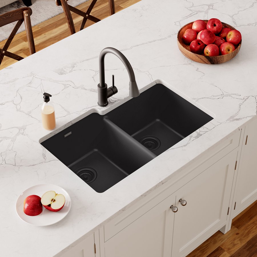 Quartz Classic® 33" x 20-1/2" x 9-1/2" Offset Double Bowl Undermount Sink