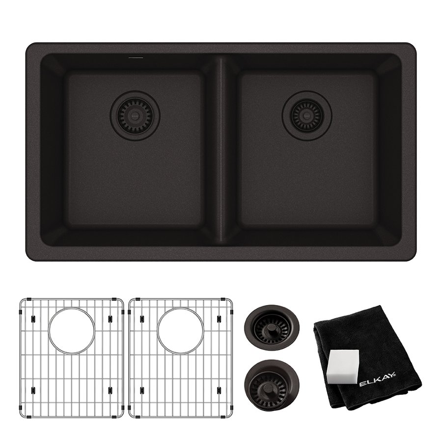 Quartz Classic® 33" x 18-1/2" x 9-1/2" Equal Double Bowl Undermount Sink Kit