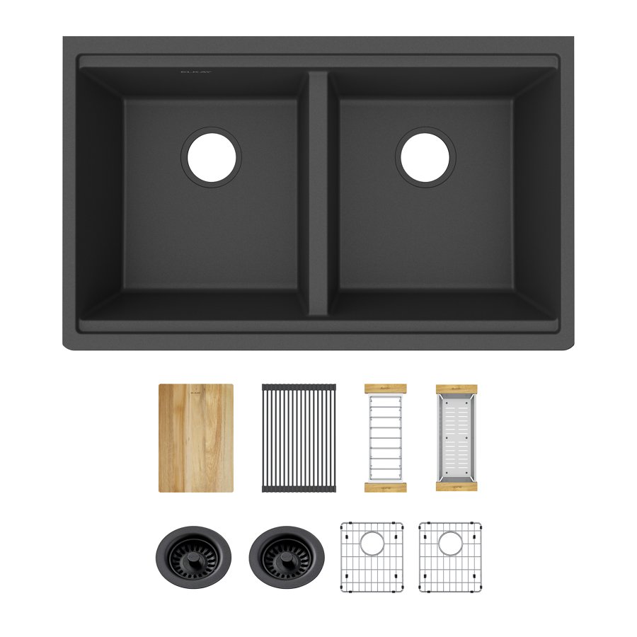 Quartz Classic® 33" x 22" x 9-1/2" Equal Double Bowl Undermount Workstation Sink Kit