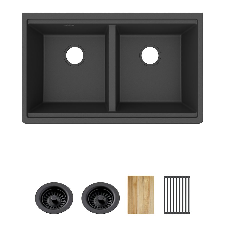 Quartz Classic 33" x 22" x 9-1/2" Equal Double Bowl Undermount Workstation Sink 4pc Kit