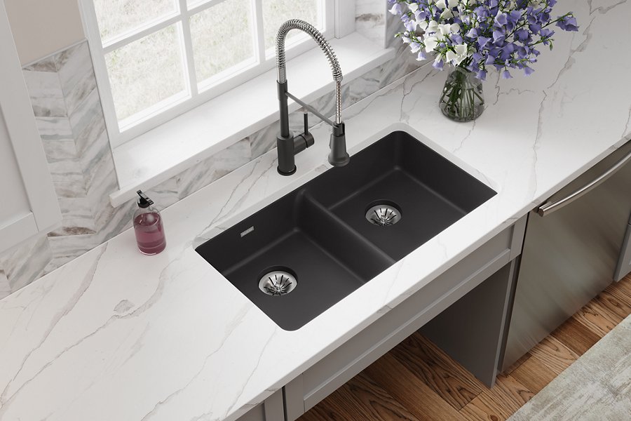 Quartz Classic® 33" x 18-1/2" x 5-1/2" Double Bowl Undermount ADA Sink with Perfect Drain®