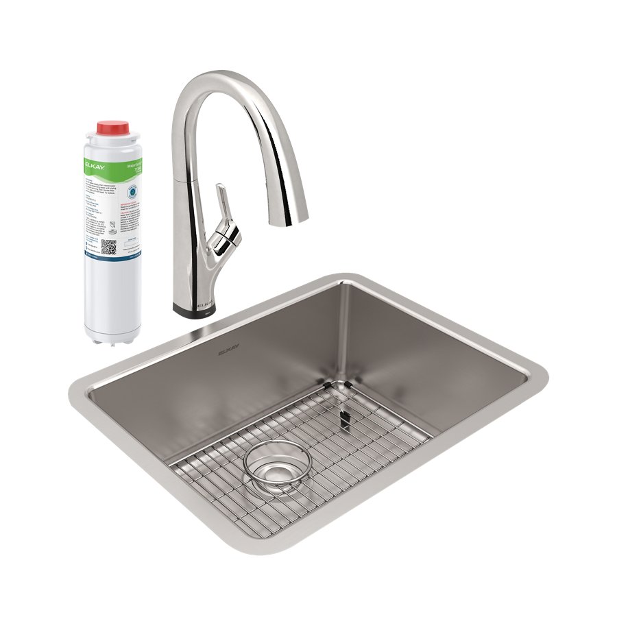 Lustertone Iconix® 18 Gauge Stainless Steel 23-1/2" x 18-1/4" x 9" Single Bowl Undermount Sink Kit with Filtered Faucet