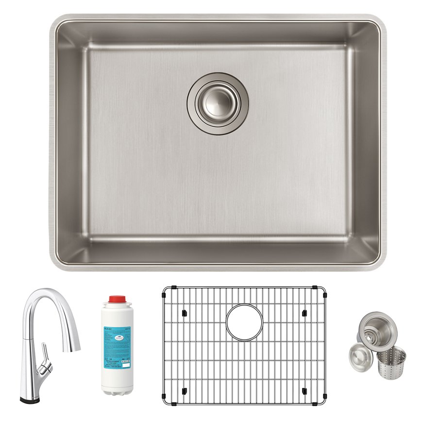 Lustertone Iconix® 18 Gauge Stainless Steel 23-1/2" x 18-1/4" x 9" Single Bowl Undermount Sink Kit with Filtered Faucet