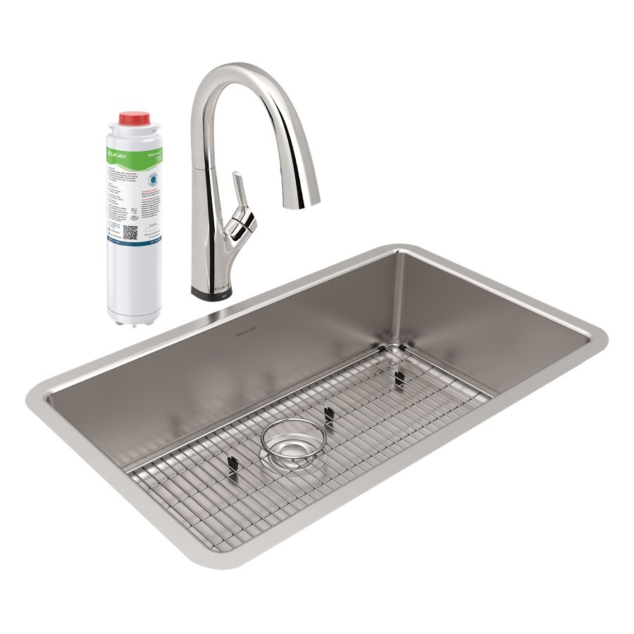 Lustertone Iconix® 18 Gauge Stainless Steel 32-1/2" x 19-1/2" x 9" Single Bowl Undermount Sink Kit with Filtered Faucet