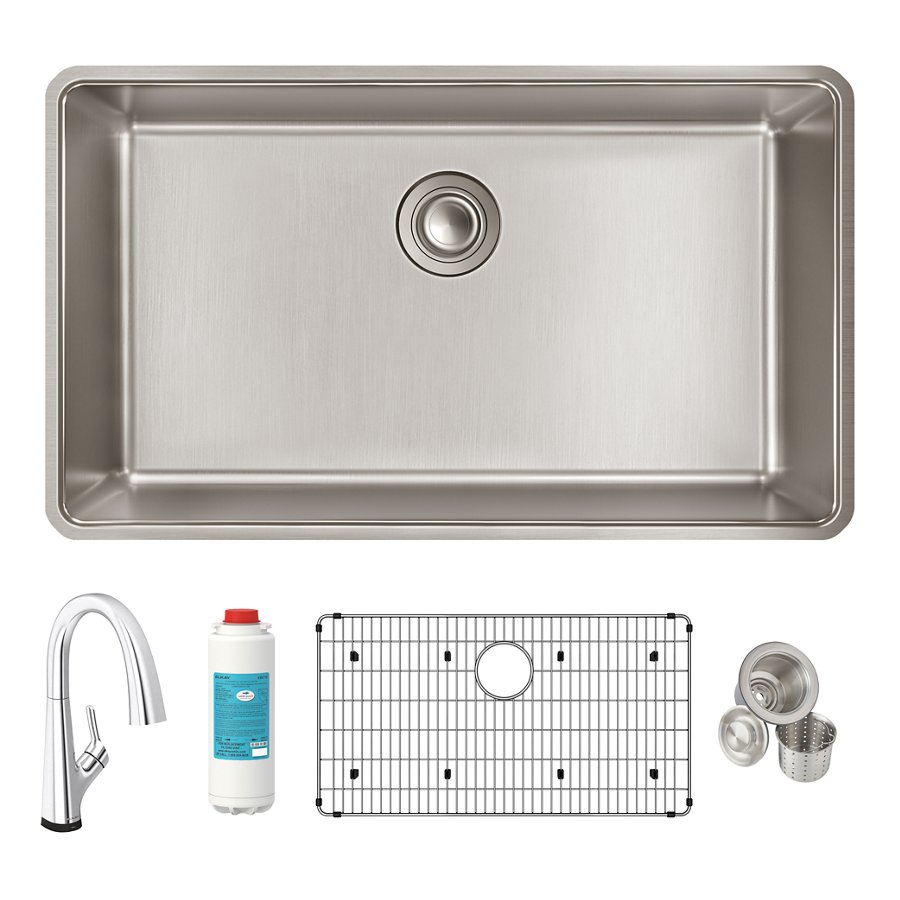 Lustertone Iconix® 18 Gauge Stainless Steel 32-1/2" x 19-1/2" x 9" Single Bowl Undermount Sink Kit with Filtered Faucet