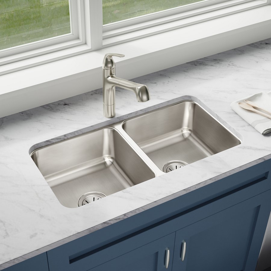 Lustertone® Classic Stainless Steel, 31-3/4" x 16-1/2" x 7-1/2" Equal Double Bowl Undermount Sink