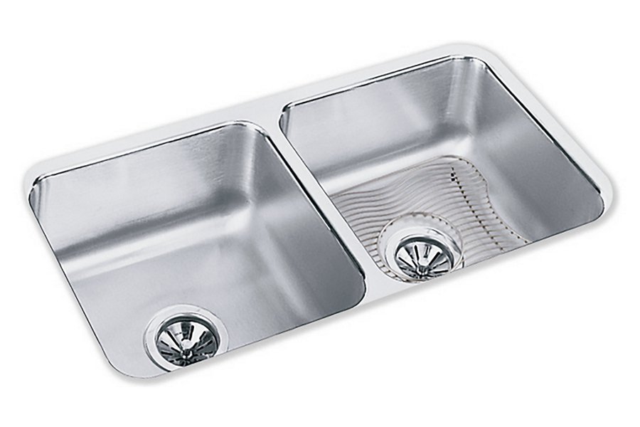 Lustertone® Classic Stainless Steel, 31-3/4" x 16-1/2" x 7-1/2" Equal Double Bowl Undermount Sink Kit