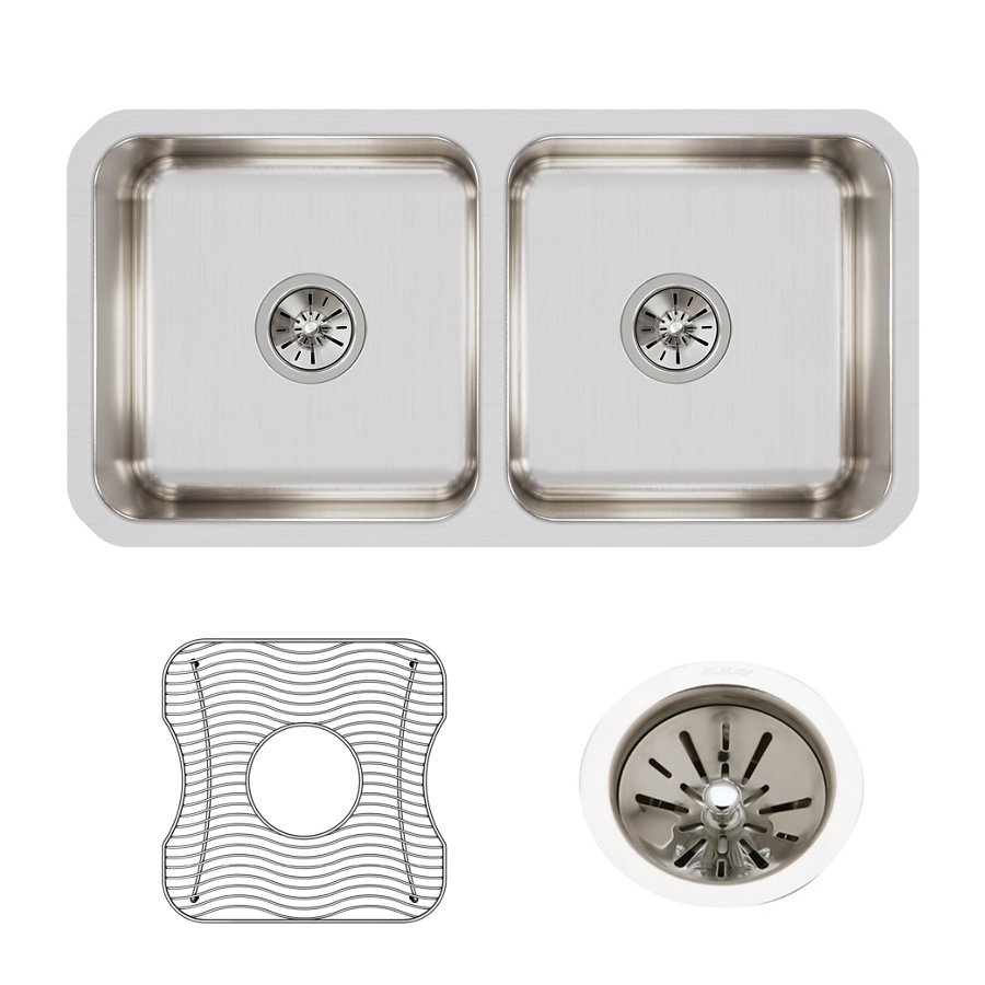 Lustertone® Classic Stainless Steel, 31-3/4" x 16-1/2" x 7-1/2" Equal Double Bowl Undermount Sink Kit