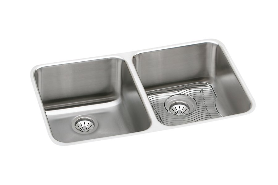 Lustertone® Classic Stainless Steel 30-3/4" x 18-1/2" x 10" Equal Double Bowl Undermount Sink Kit