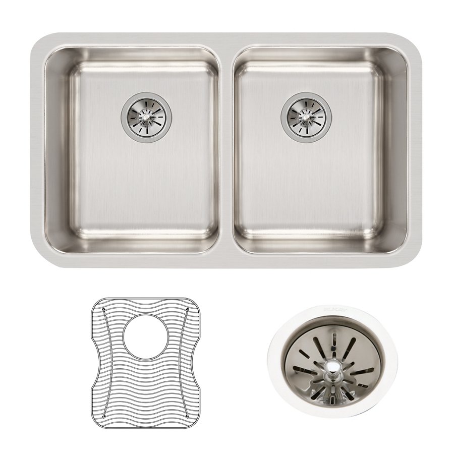 Lustertone® Classic Stainless Steel 30-3/4" x 18-1/2" x 10" Equal Double Bowl Undermount Sink Kit
