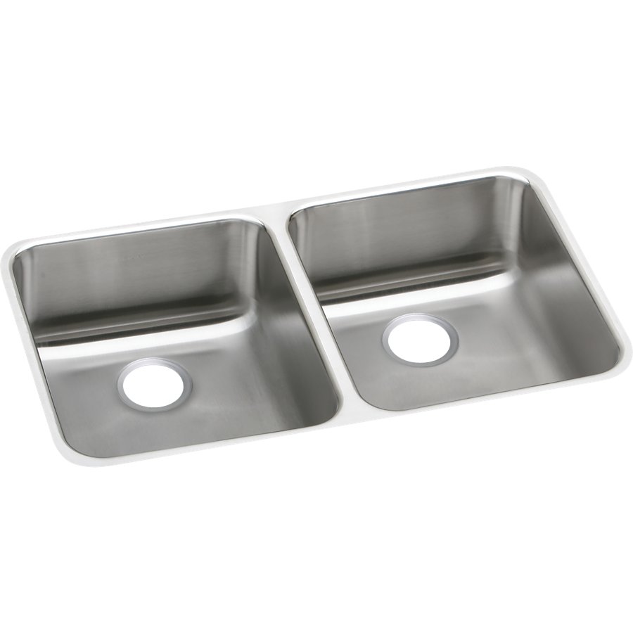 Lustertone® Classic Stainless Steel 30-3/4" x 18-1/2" x 10" Equal Double Bowl Undermount Sink with Left Drain